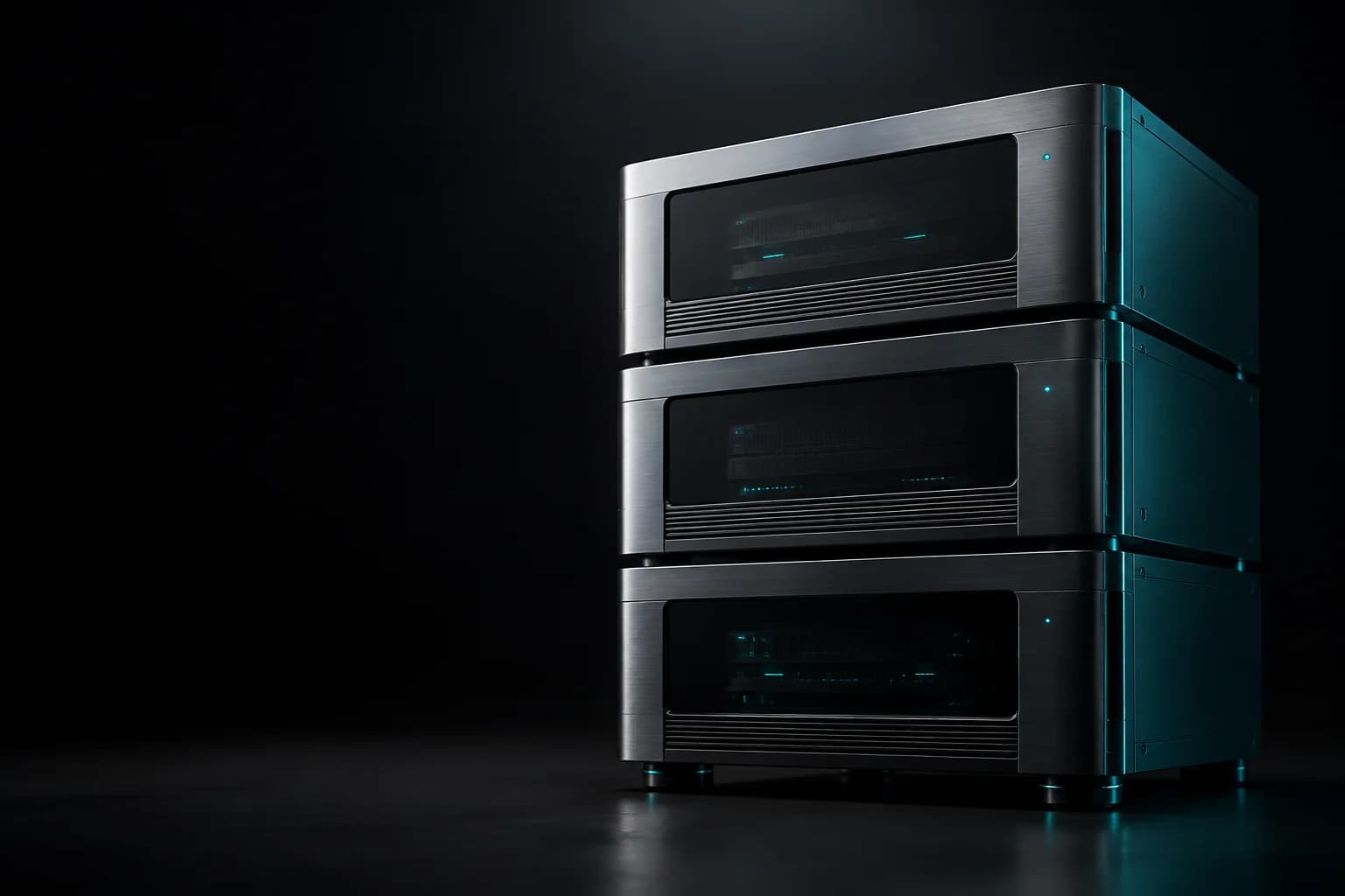MCP Rack server-rack artwork, with brushed metal enclosures and teal indicator lights.